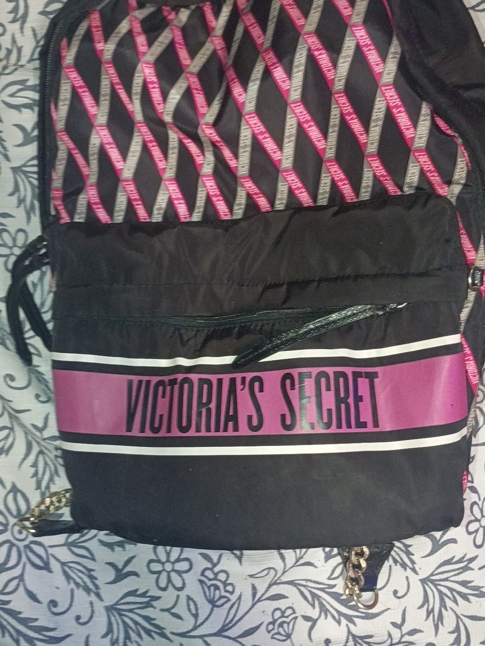 Victoria's Secret Black & Pink Logo Backpack